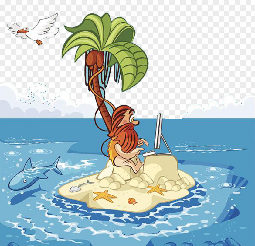 Desert Island Survive Robinson Crusoe Illustration PNG