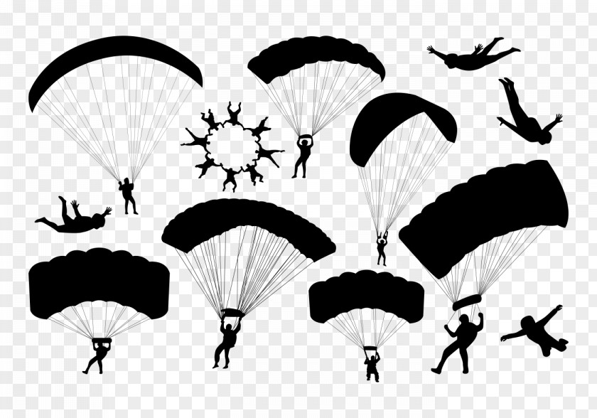 Parachute Parachuting Silhouette Airplane PNG