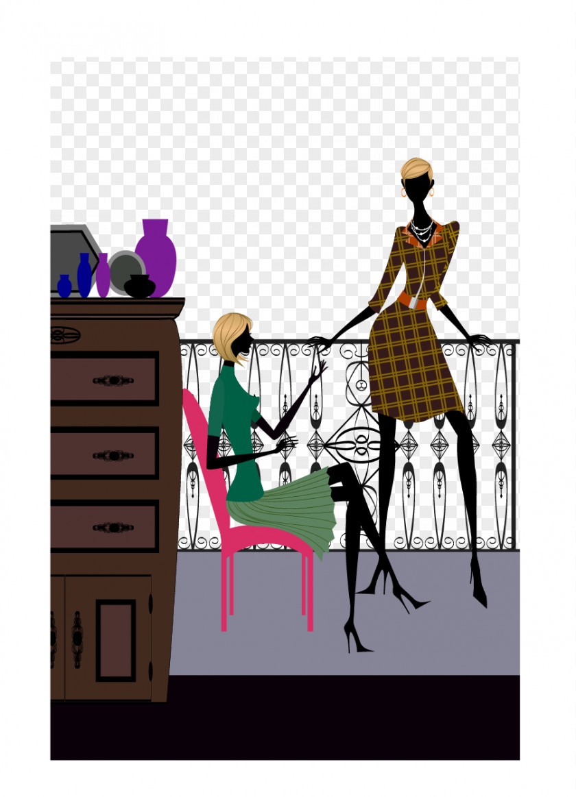 Beauty Clip Chatting On The Balcony Stock Illustration Art PNG