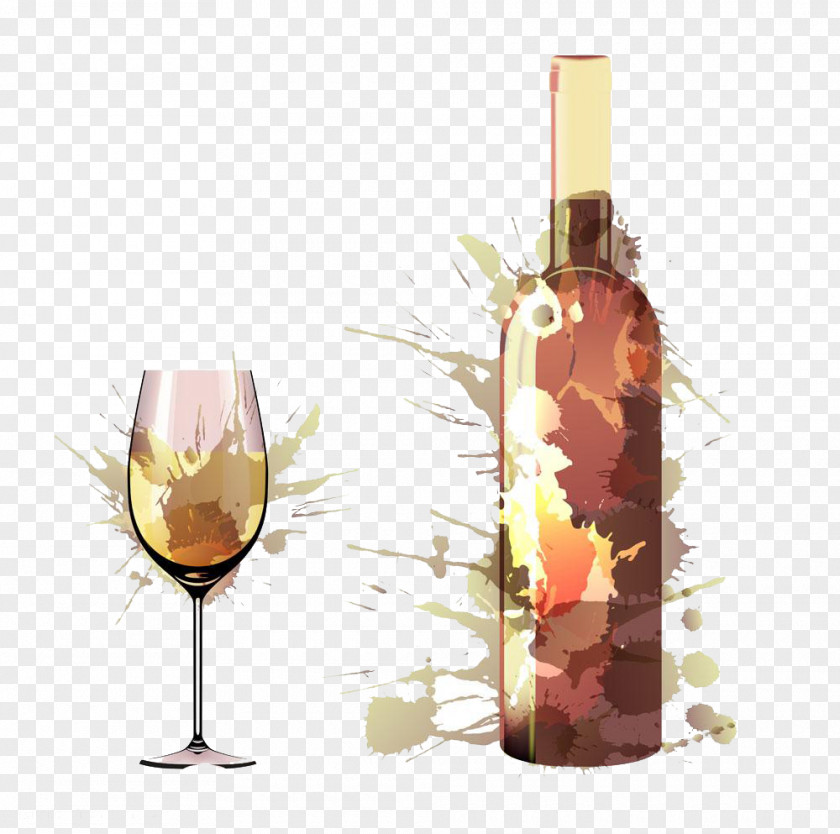 Hand Painted Red Wine Bottle Glass PNG