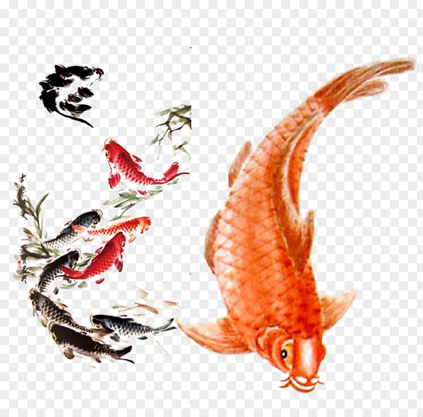 Ink Fish Koi Carassius Auratus Wash Painting PNG
