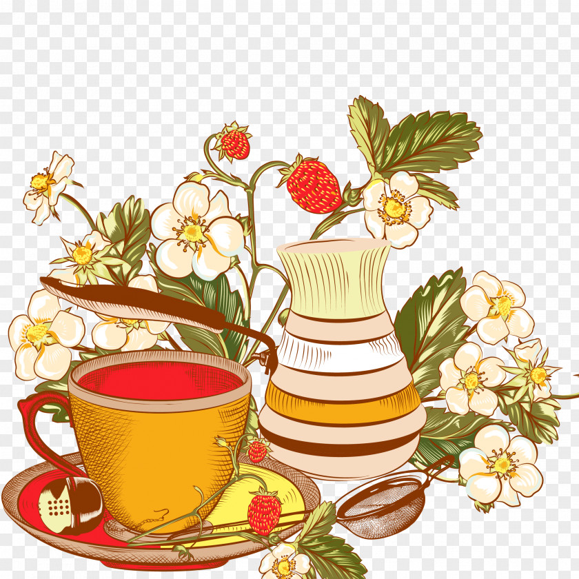 Vector Free Cutting Plant Teacup Coffee Cafe PNG