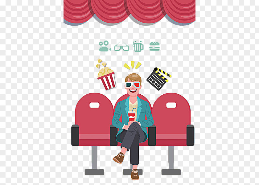 A Man Who Watches Movies At Cartoon Theater Cinema Film Clip Art PNG