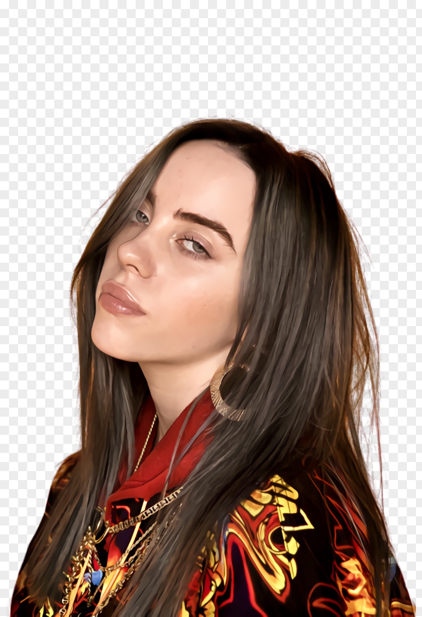 Feathered Hair Smile Billie Eilish Background PNG