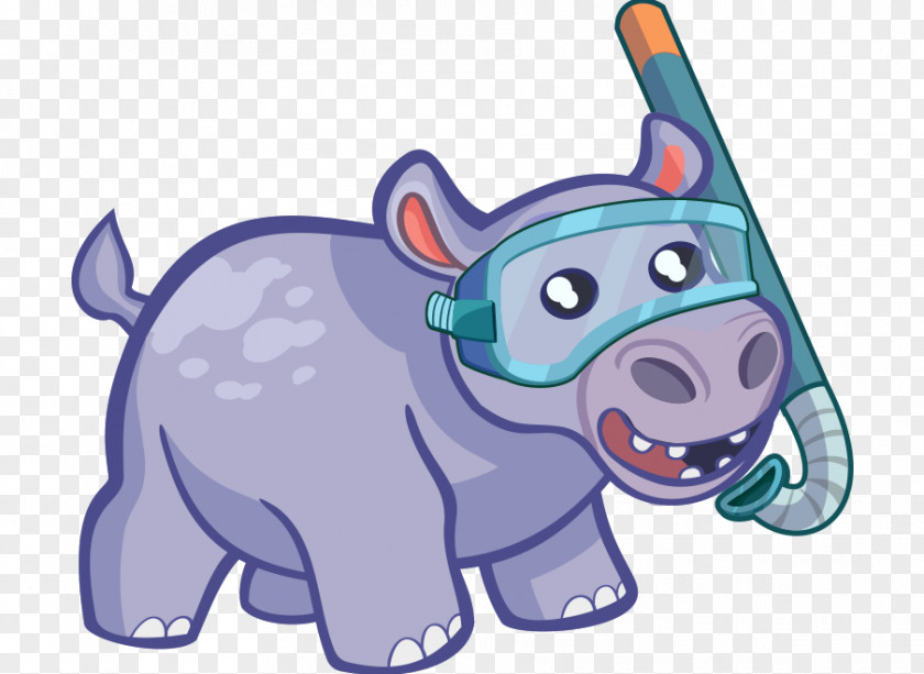 Lovely Hand-painted Cartoon Hippo Wearing Goggles Hippopotamus Drawing Poster Painting Tuba PNG