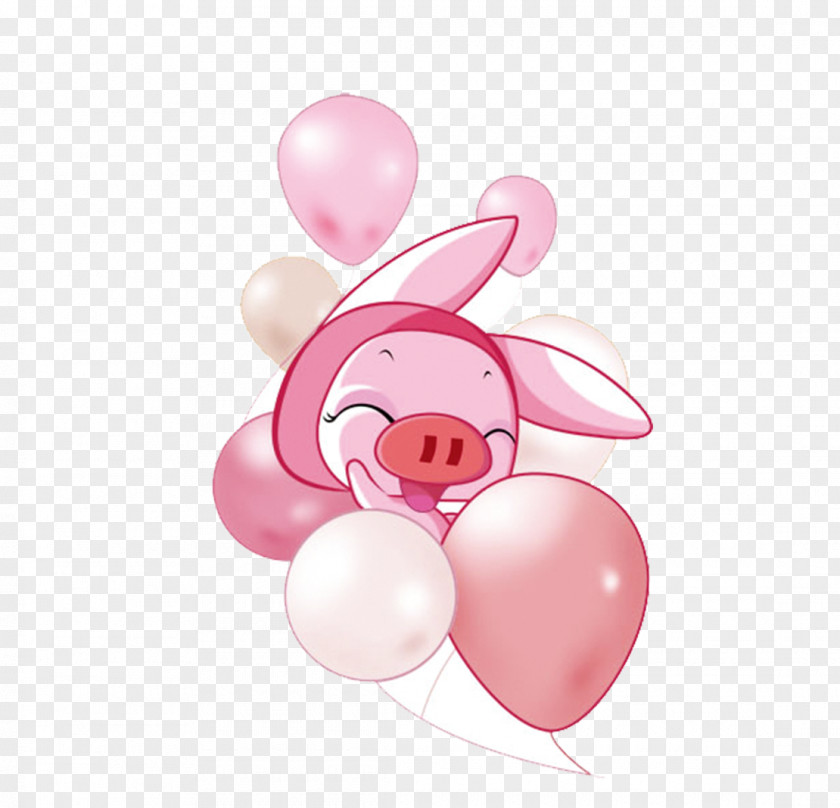 Pink Cartoon Pig And Balloon Material Domestic Drawing PNG