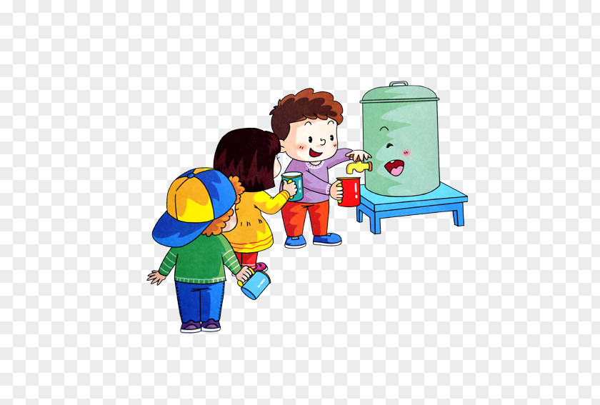 Cartoon Children Line Up To Drink Water Fila Child PNG