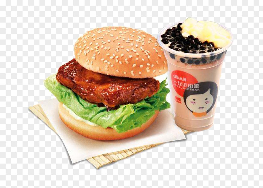 Milk Tea To Accompany The Fort Hamburger Fast Food Fried Chicken European Cuisine PNG