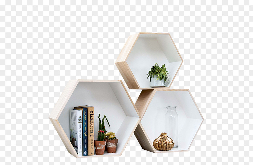 Hexagonal Title Box Shelf Hexagon Bookcase Wood Hylla PNG
