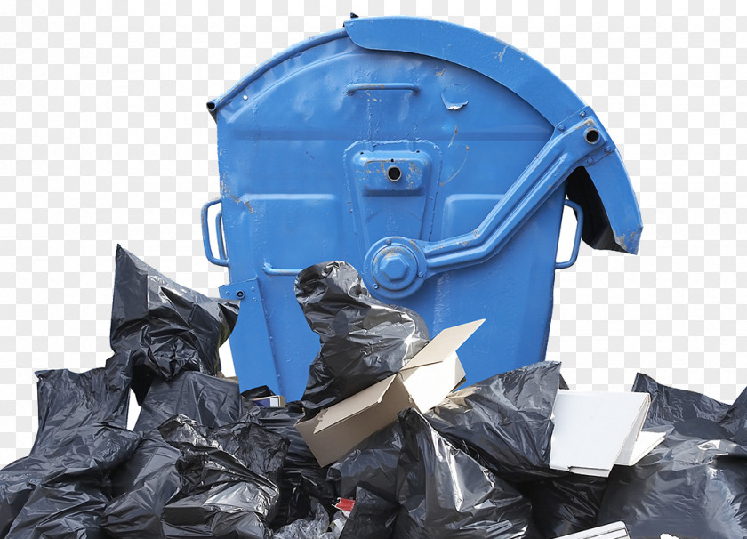 Blue Trash Can Plastic Bag Waste Container Collection PNG