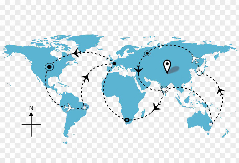 Map Of World Flight Earth Airplane Round-the-world Ticket Travel PNG