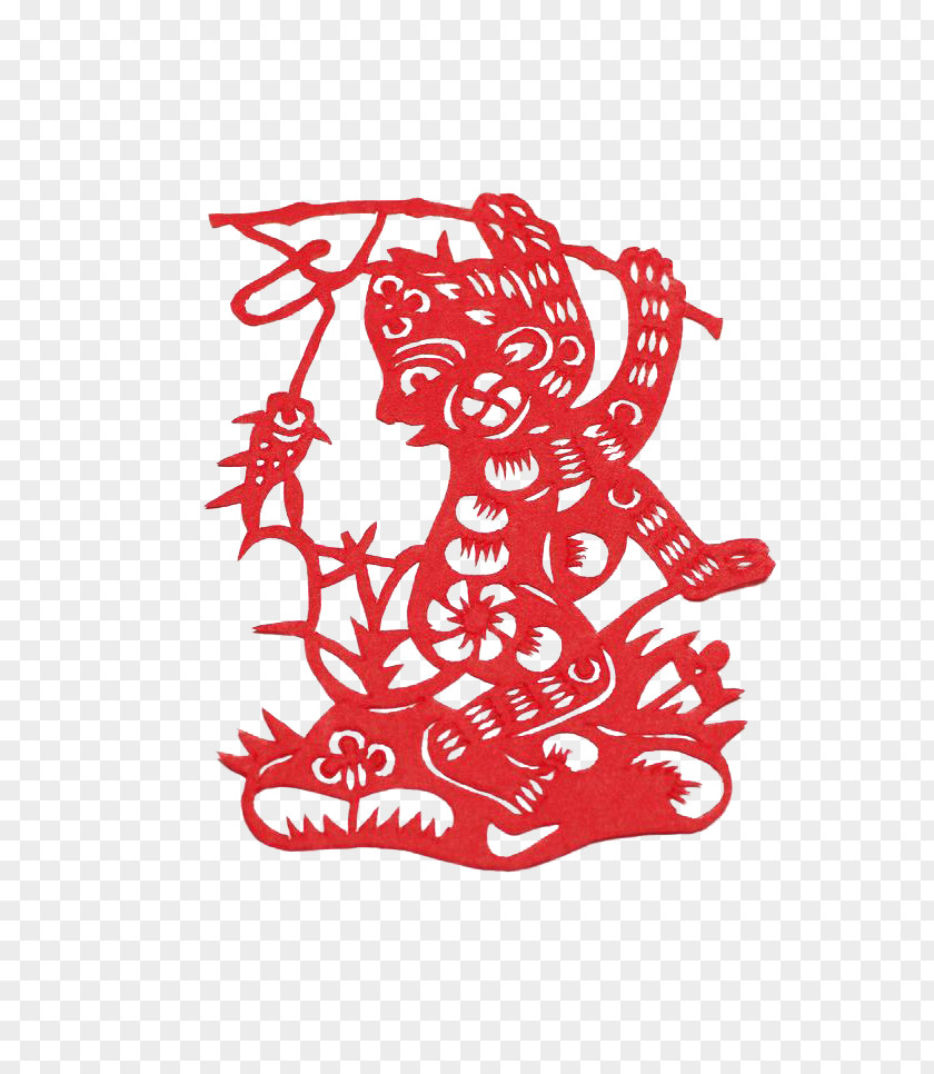 Monkey Fishing Papercutting Chinese Paper Cutting Fu New Year PNG