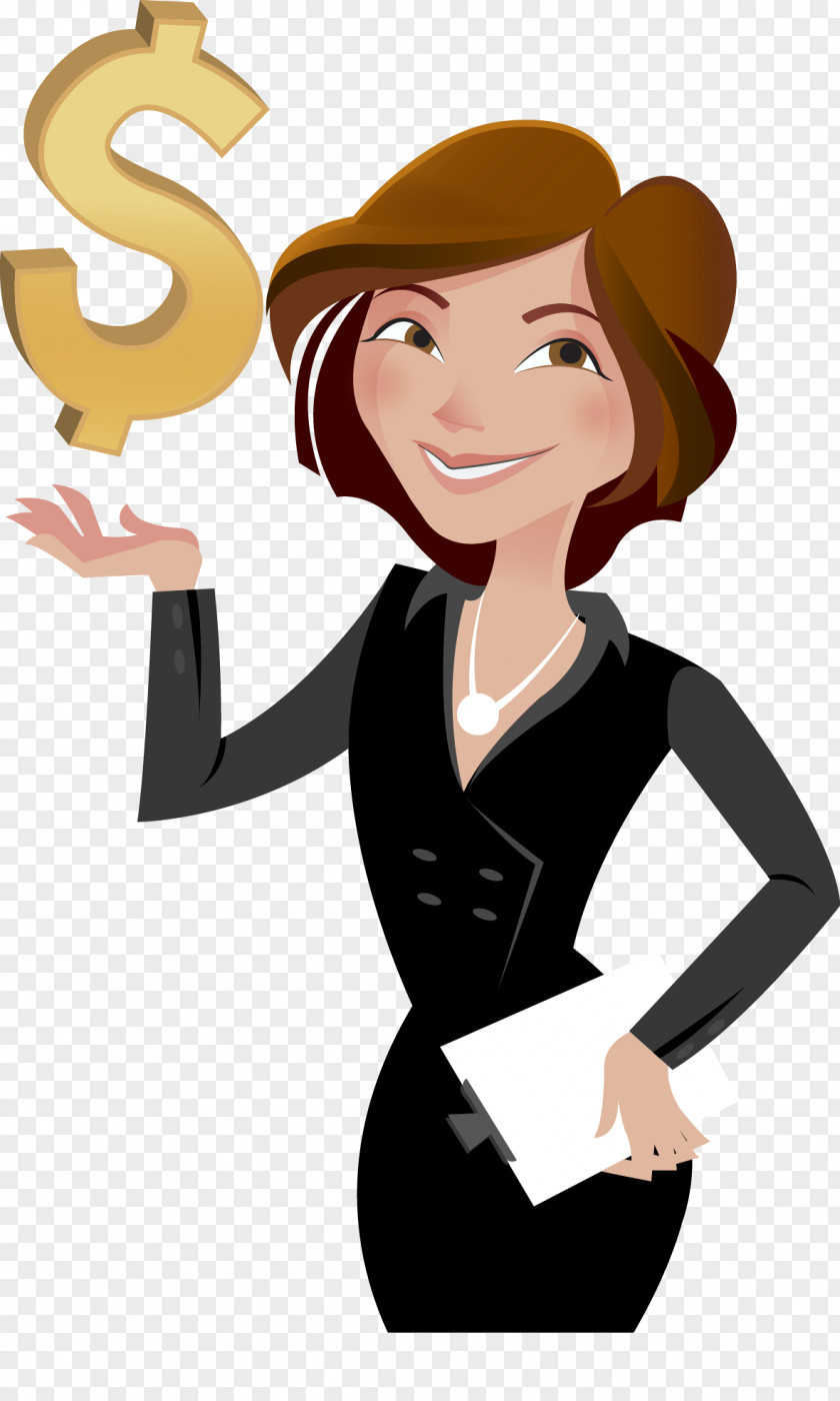 Vector Hand-painted Women Supports The Weight Of Money Businessperson Woman Cartoon PNG