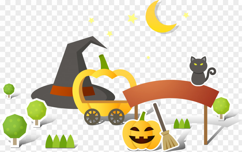 Vector Witch Hat Pumpkin Car Illustration PNG