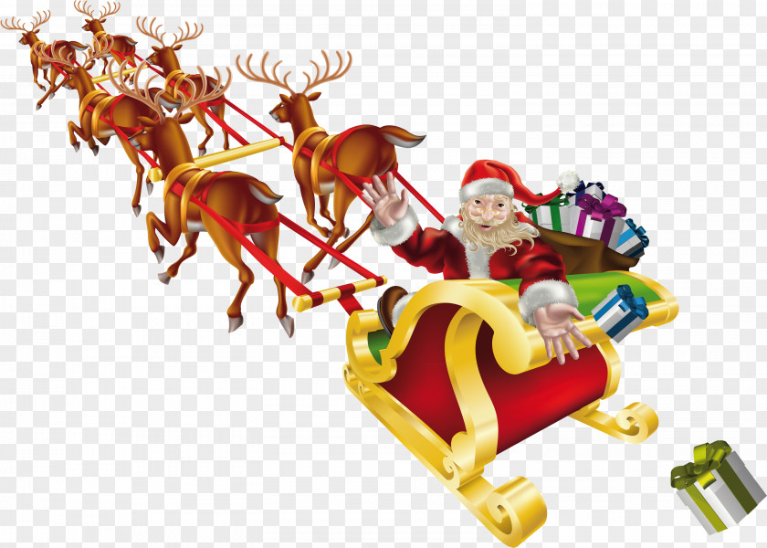 Santa Sleigh Claus Reindeer Sled Clip Art PNG