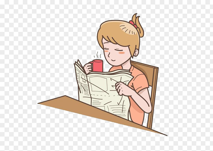 A Woman Who Reads Newspapers And Drinks Tea Coffee Royalty-free Stock Photography PNG