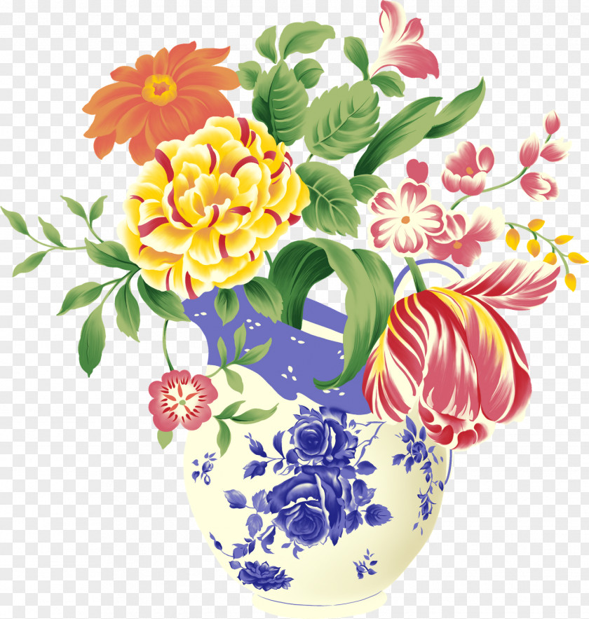 Watercolor Flower Vase Clip Art PNG