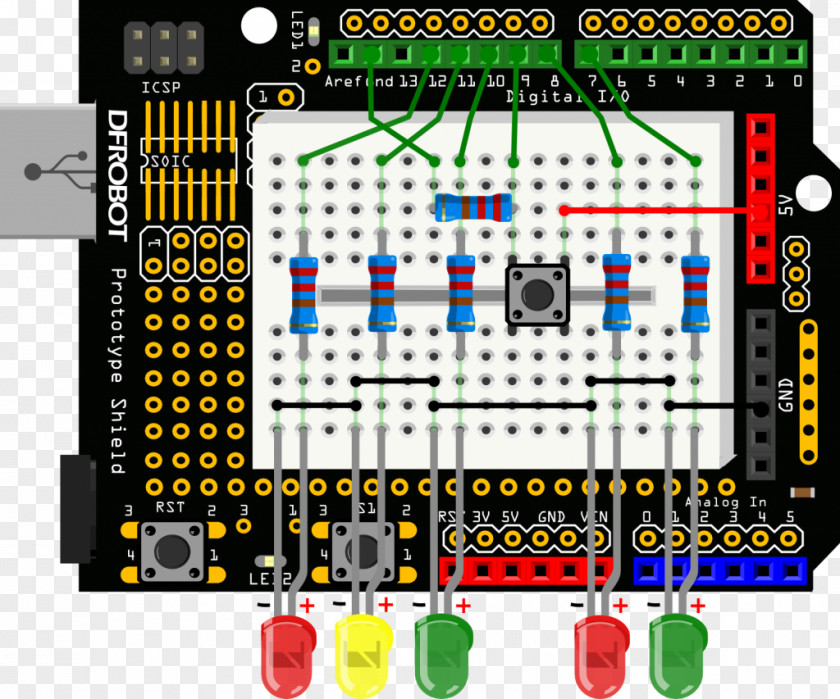 Arduino Prototype RGB Color Model Breadboard Tutorial PNG