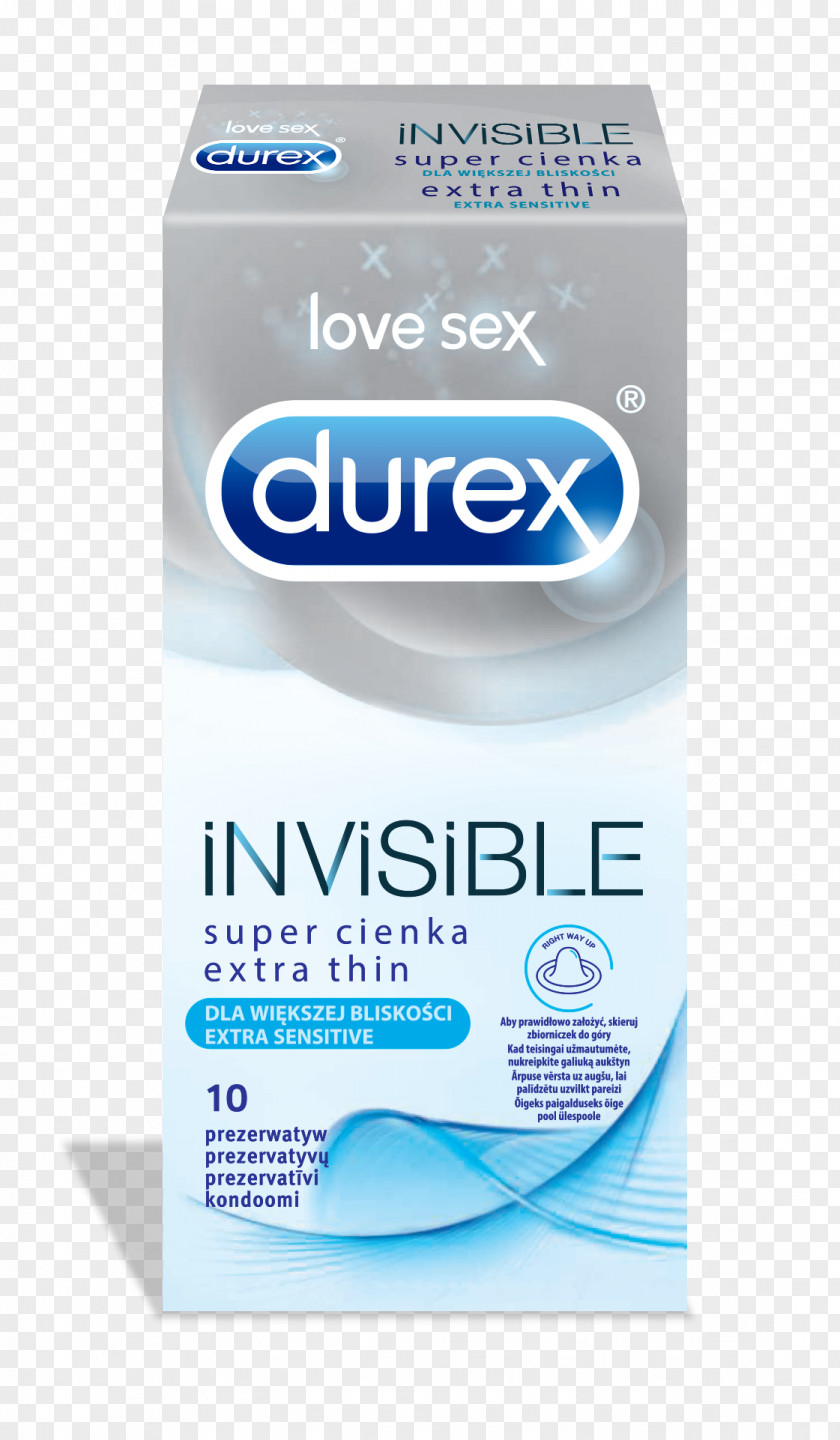DUREX Invisible Extra Thin Sensitive 10-Pack Condoms Cream Water Product PNG Product, water clipart PNG