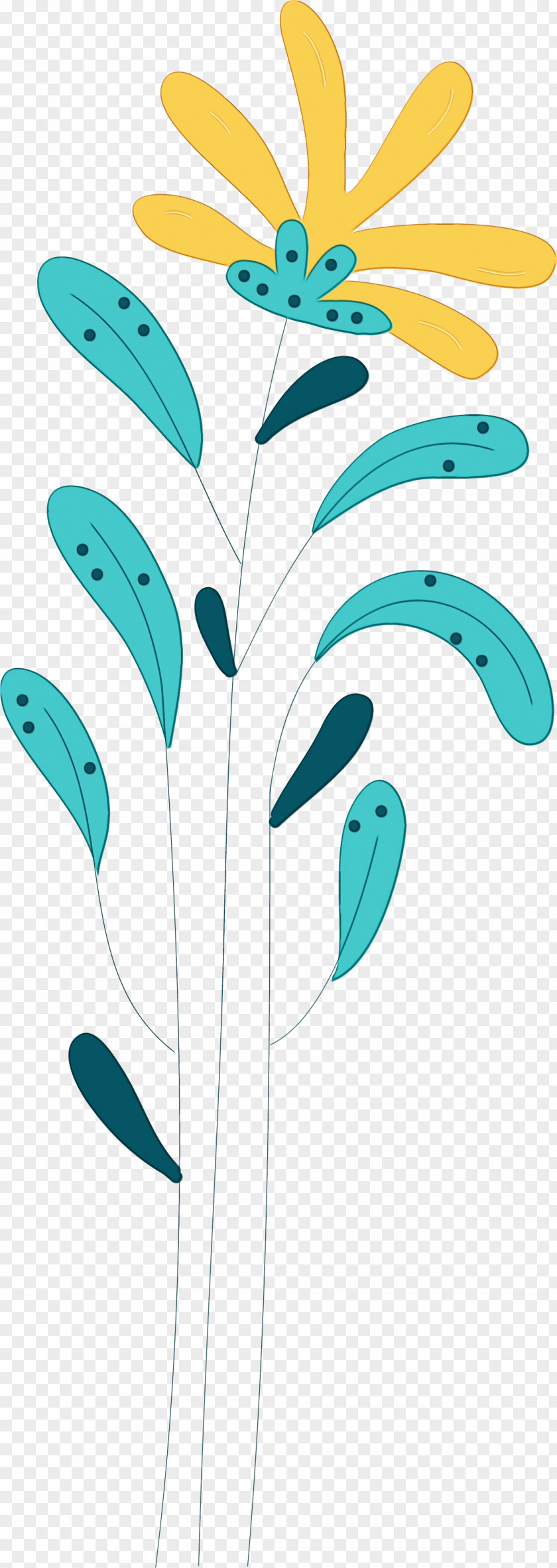 Plant Stem Petal Leaf Teal Line PNG