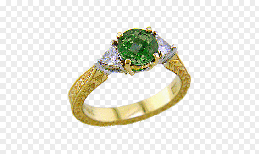 Emerald Gold Ring Tsavorite Diamond Garnet PNG