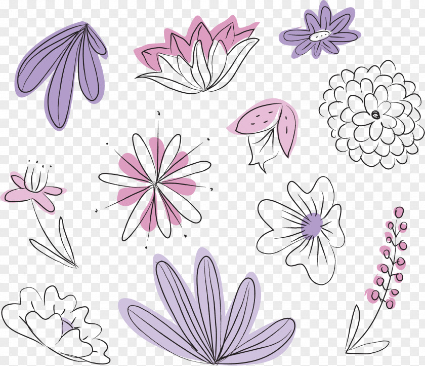 Vector Hand Painted Floral Background Flower Design PNG