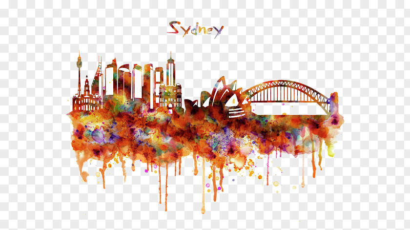 Diagram Skyline Sydney T-shirt Watercolor Painting PNG