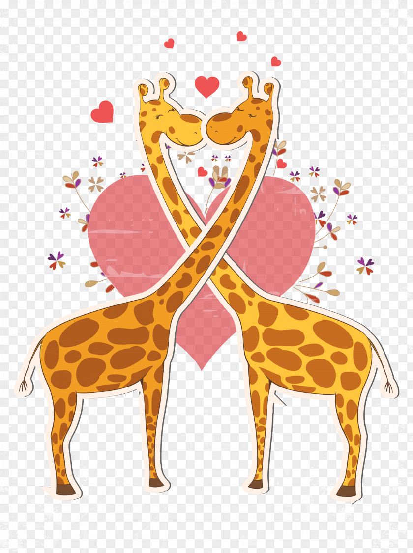 Vector Giraffe Valentines Day Northern Greeting Card Gift Clip Art PNG