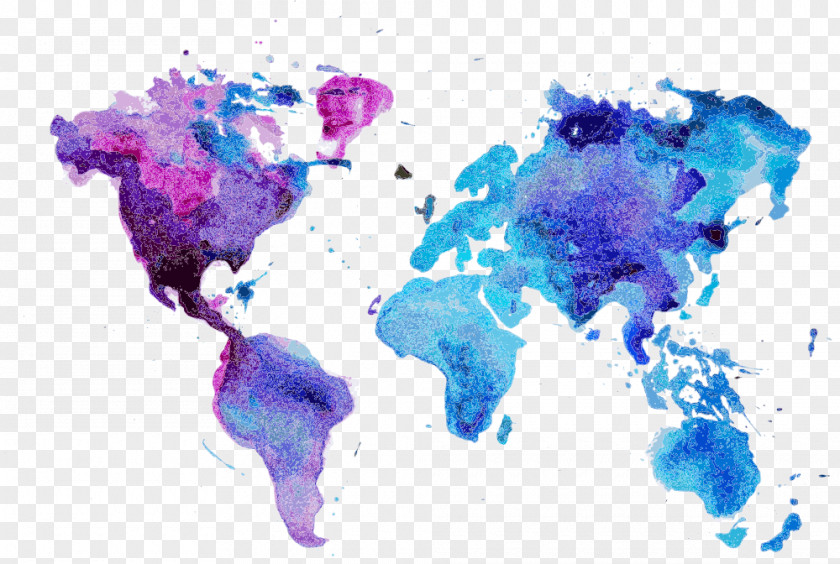 Vector Map Of The World Watercolor Painting Wall Decal PNG