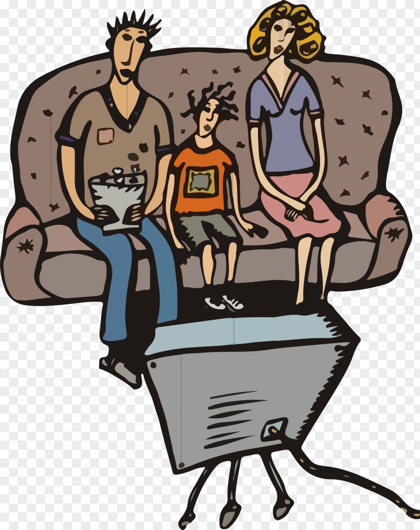 Cartoon A Family Of Three To Watch TV Illustrations Vector Television Illustration PNG