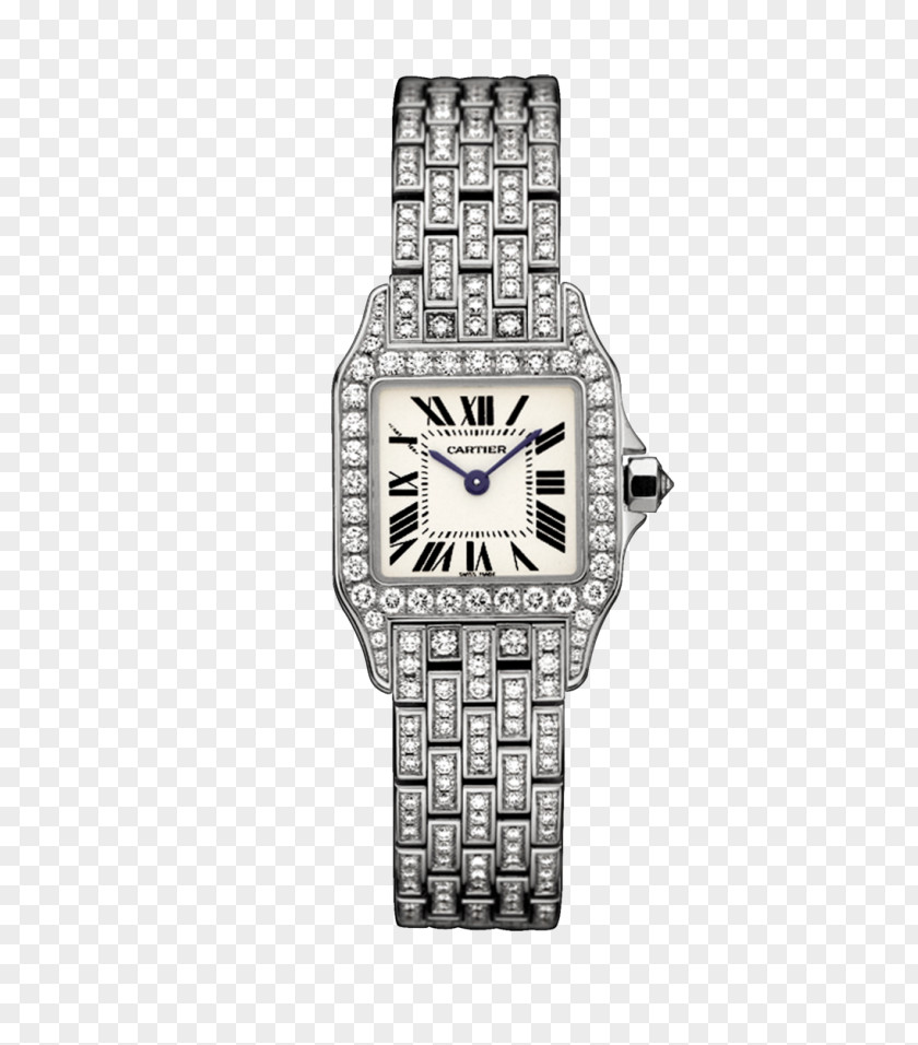 Silver Diamond Cartier Watches Mechanical Female Form Tank Watch Jewellery Santos PNG