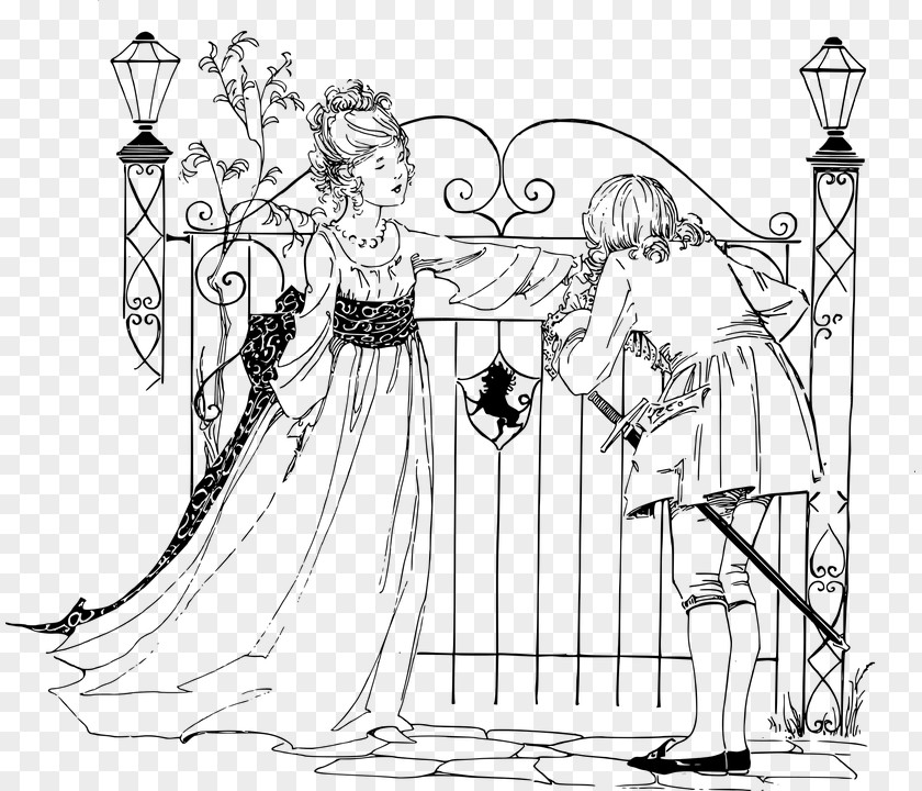Fairy Tale Line Art Princess Valentine's Day PNG