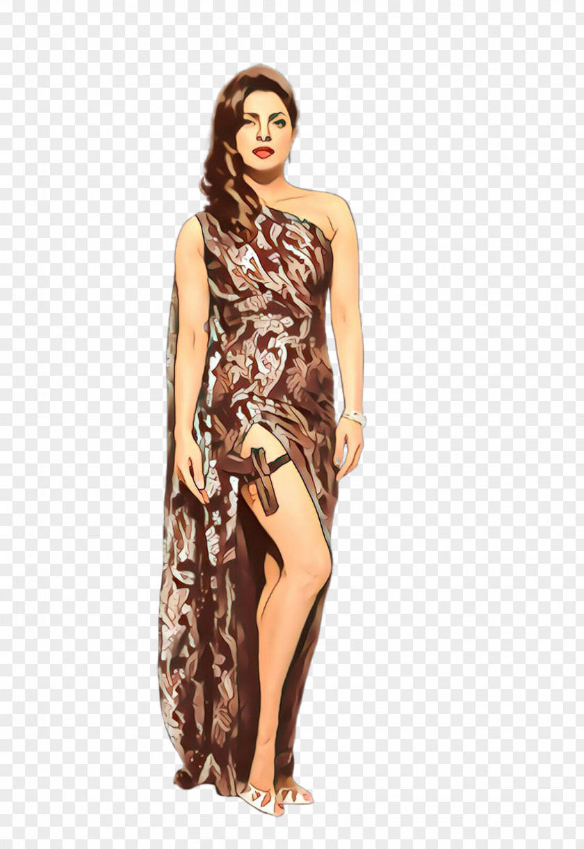 Fashion Neck Clothing Model Dress Shoulder Brown PNG