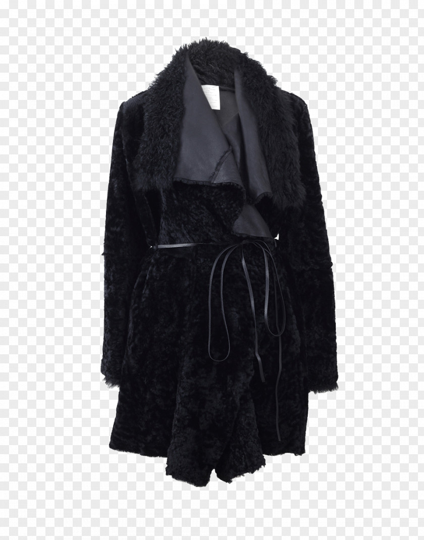 Shearling Coat Fur Overcoat Black M PNG