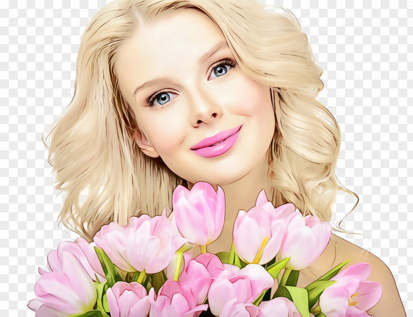 Cheek Hairstyle Hair Pink Skin Flower Blond PNG