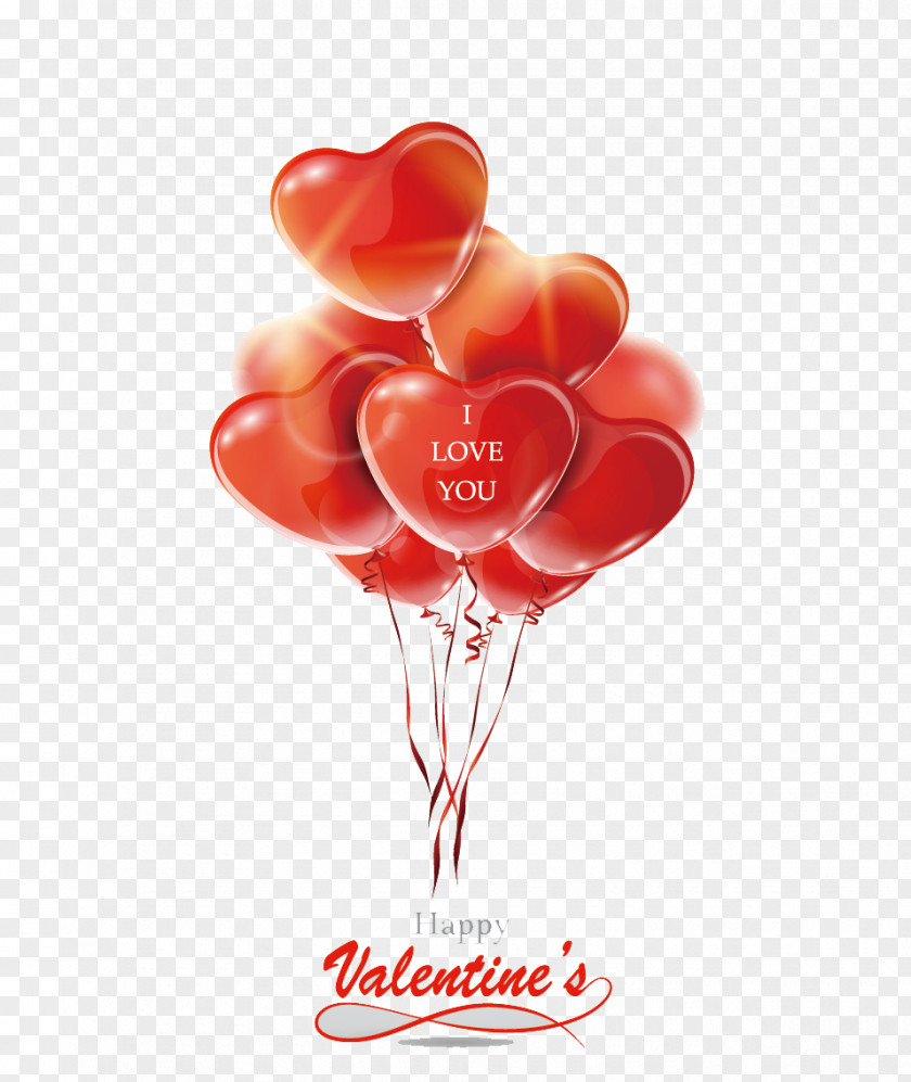 Vector Cartoon Balloon Valentines Day Greeting Card Heart Red PNG