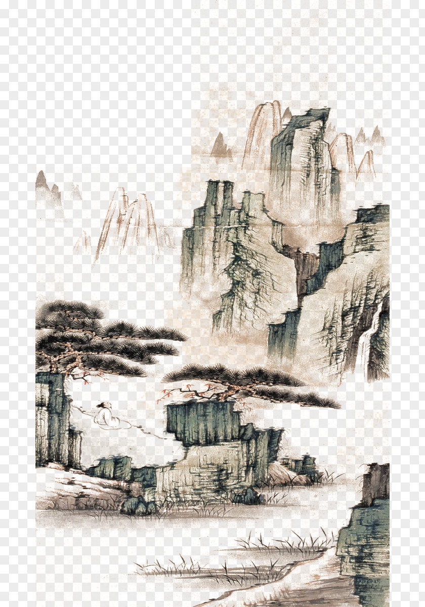 Ink Painting Mountain Mount Lu Song Dynasty Shan Shui Wash Chinese PNG