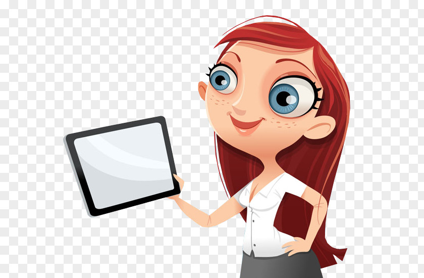 Business Woman Tablet Computers Laptop Cartoon PNG