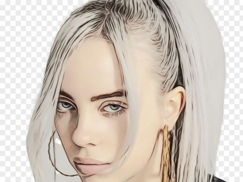 Feathered Hair Lace Wig Billie Eilish Background PNG