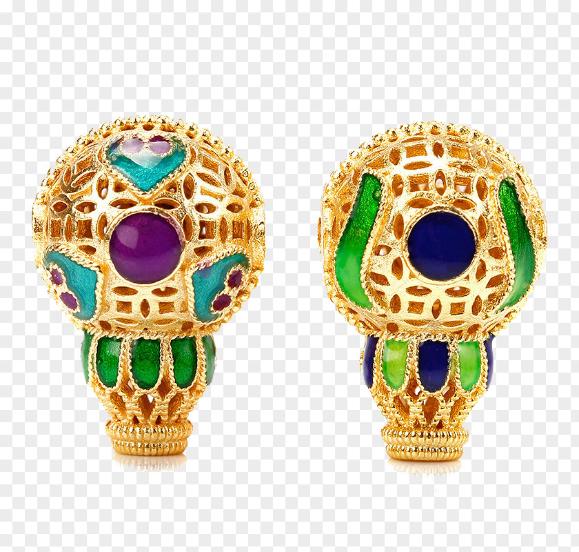 Jixiang Court Tee Buddha Head Stupa Three Color Gem Sarnath Buddhahood Earring PNG