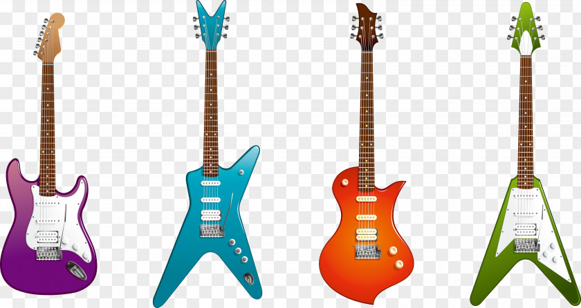 Musical Equipment Electric Guitars In Four Different Shapes Guitar Instrument Clip Art PNG