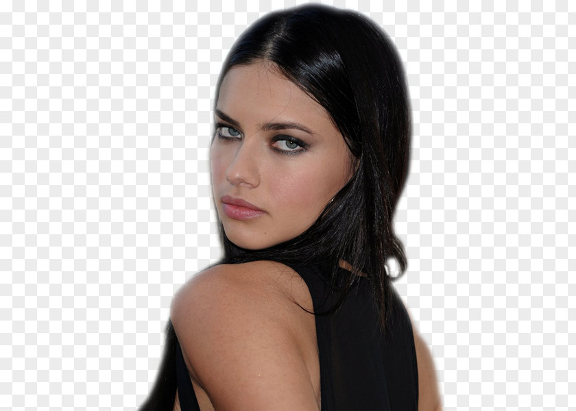 Adriana Lima Black Hair Model Layered Hairstyle PNG