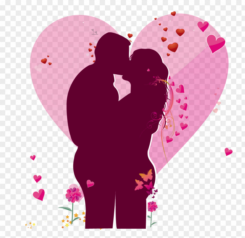 Vector Material Kissing Love Flowers Heart Kiss Clip Art PNG