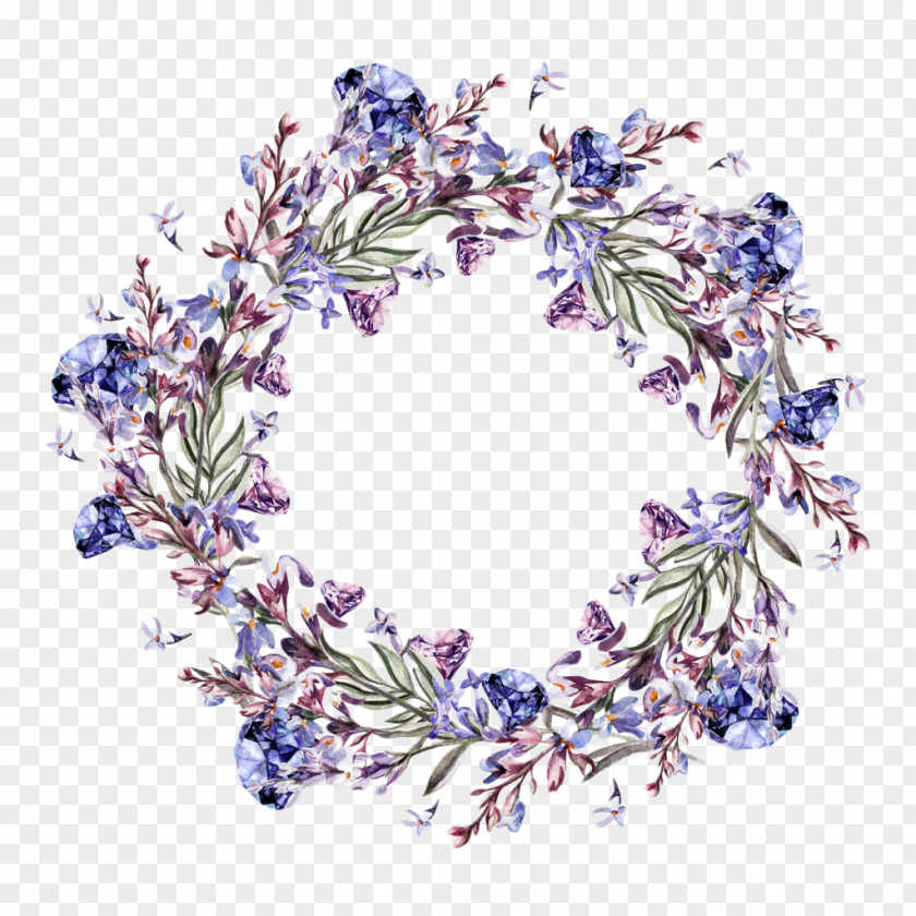 Purple Wreath Watercolor Painting Flower Lavender Illustration PNG