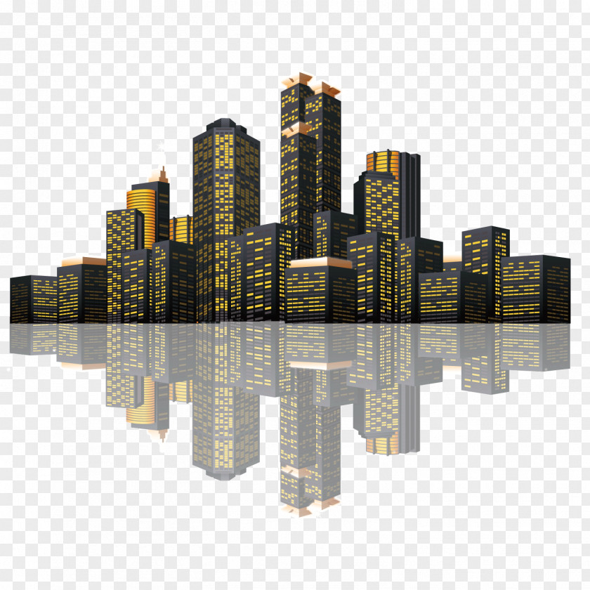Vector Late Night Architectural Complex Landscape City Reflection Euclidean Building Icon PNG