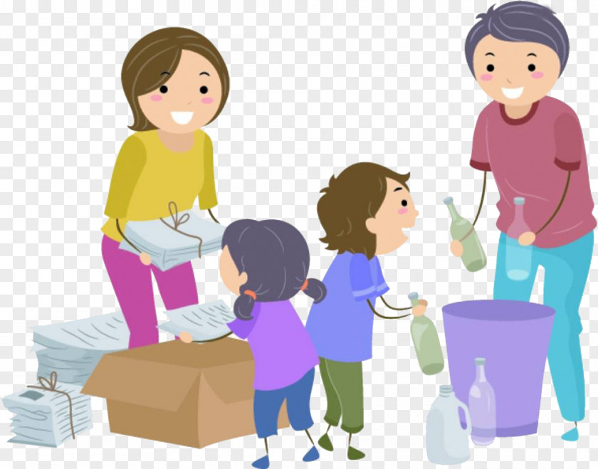 Parents And Children Pack Waste Sorting Management Container Clip Art PNG