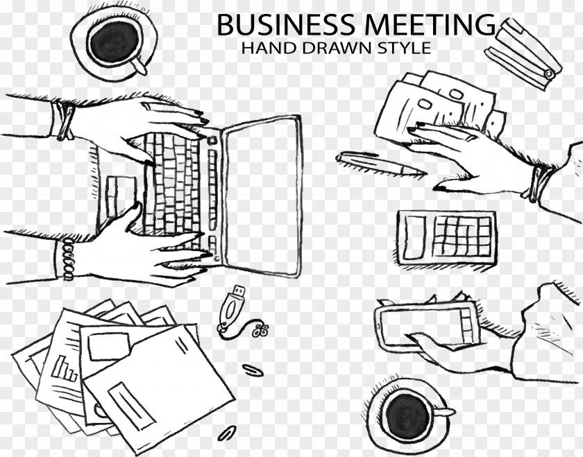 Hand-painted Two Business Meeting Sketch PNG