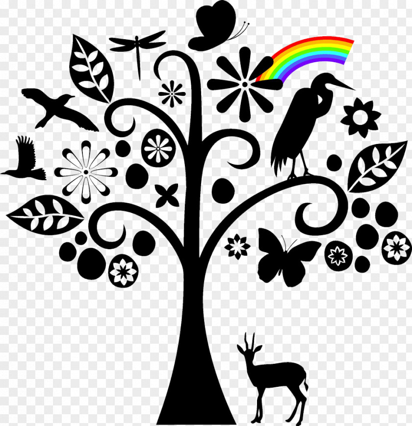 Trees And Animals Abstract Wind Tree Silhouette Black White PNG