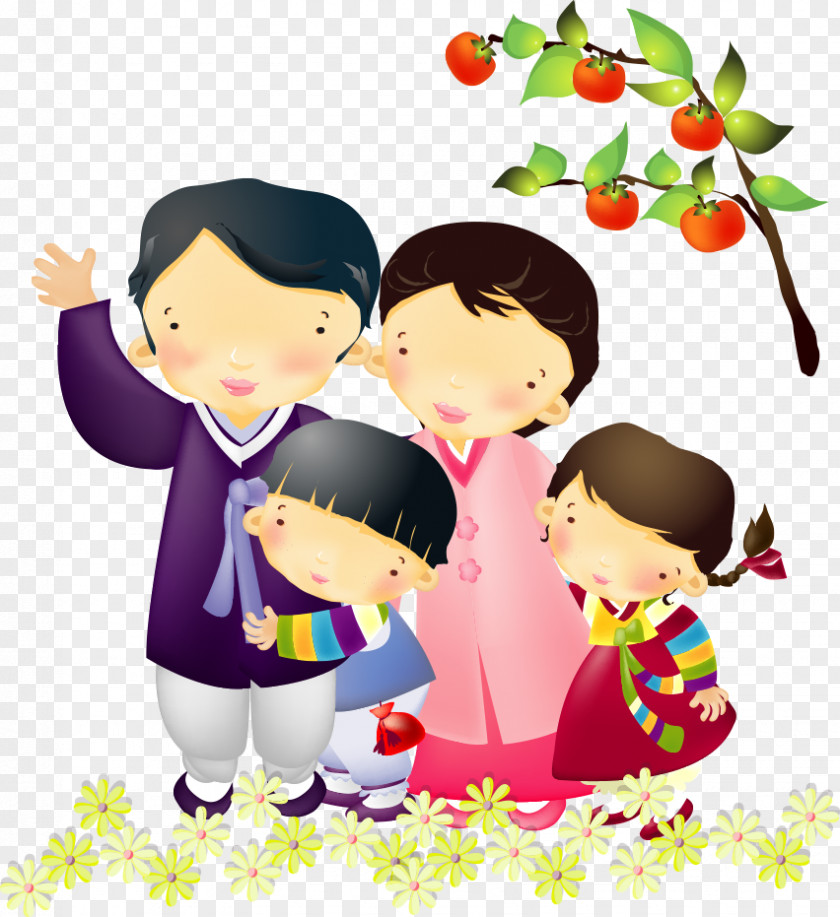 Vector Couple With Daughter South Korea Family Cartoon Illustration PNG
