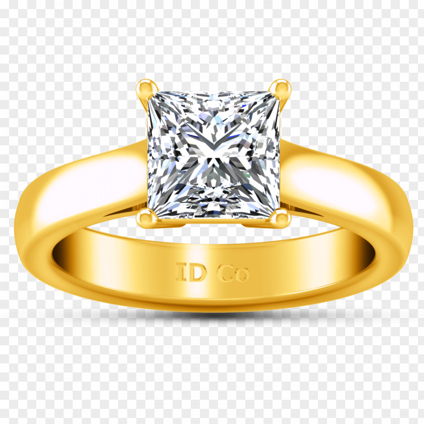 Yellow Ring Diamond Wedding Princess Cut Engagement PNG